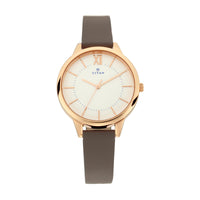Titan Workwear White Dial Grey Leather Strap Analog Watch for Women