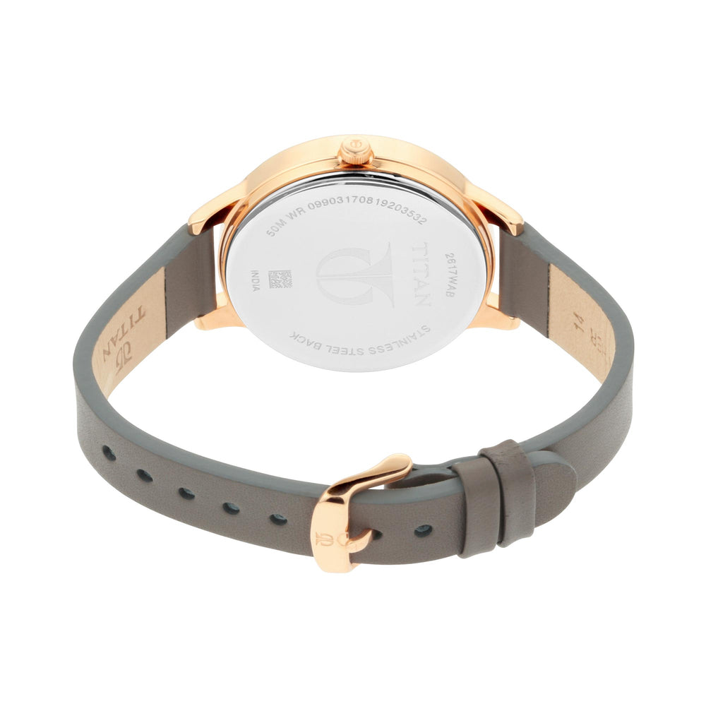 Titan Workwear White Dial Grey Leather Strap Analog Watch for Women