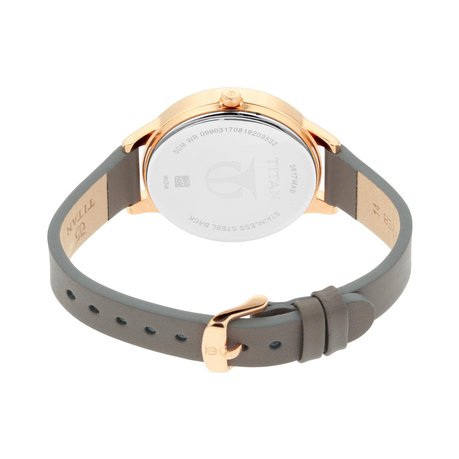 Titan Workwear White Dial Grey Leather Strap Analog Watch for Women