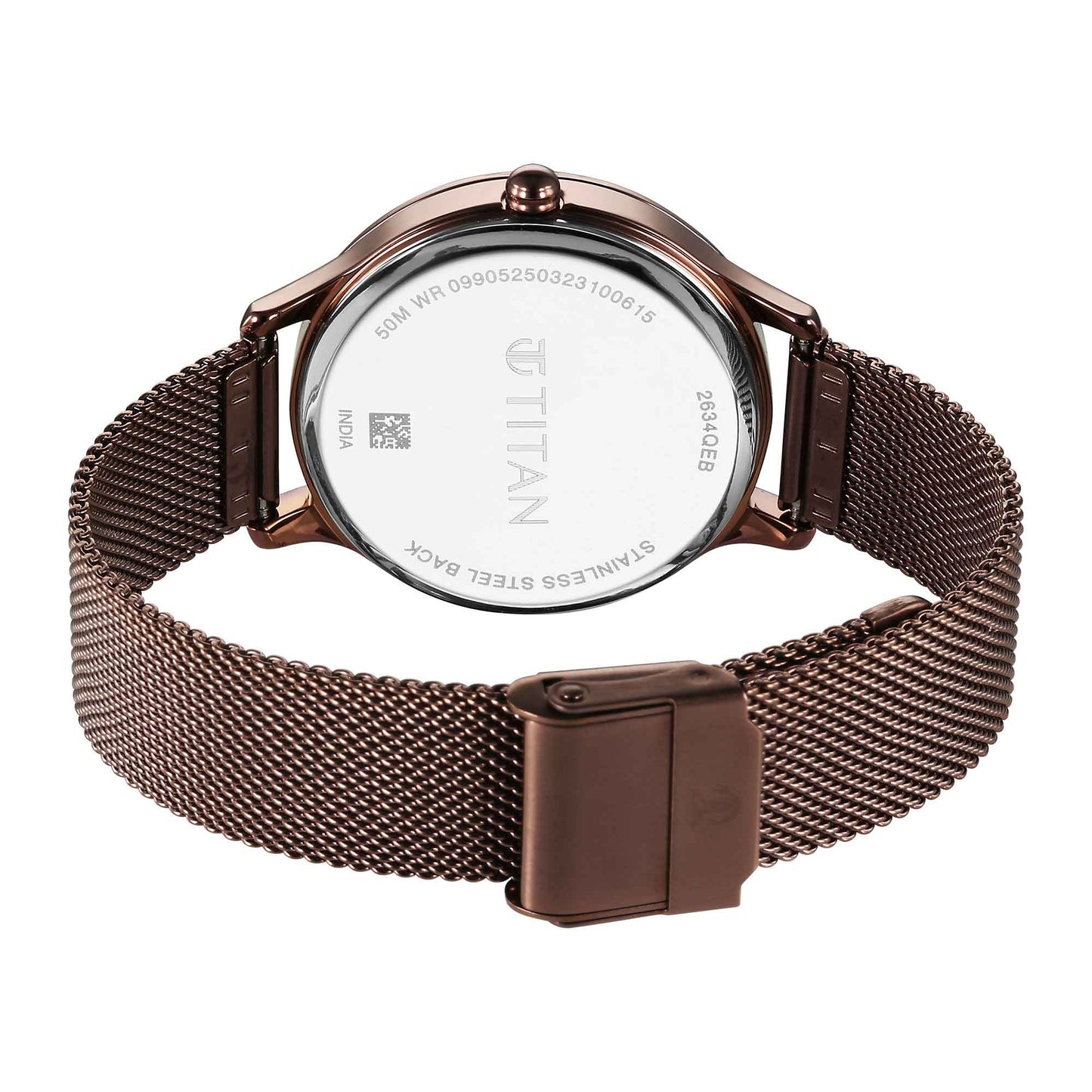Titan Purple Glam It Up Brown Dial Analog with Date Stainless Steel Strap Watch for Women