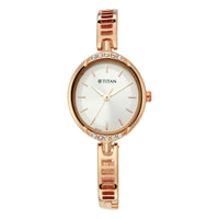 Titan Quartz Analog Silver Dial Metal Strap Watch for Women