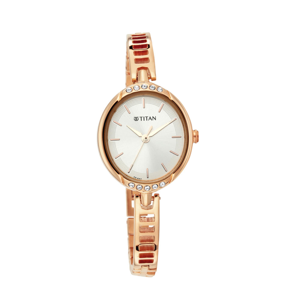 Titan Quartz Analog Silver Dial Metal Strap Watch for Women