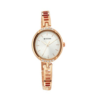 Titan Quartz Analog Silver Dial Metal Strap Watch for Women