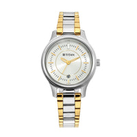 Titan Silver Dial Two Toned Metal Strap Analog with Date Watch for Women