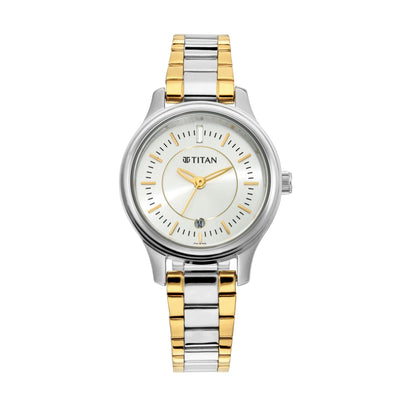 Titan Silver Dial Two Toned Metal Strap Analog with Date Watch for Women