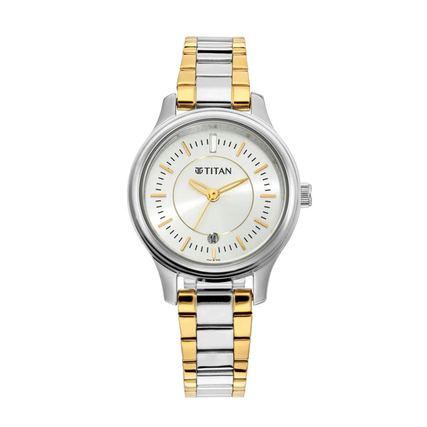 Titan Silver Dial Two Toned Metal Strap Analog with Date Watch for Women