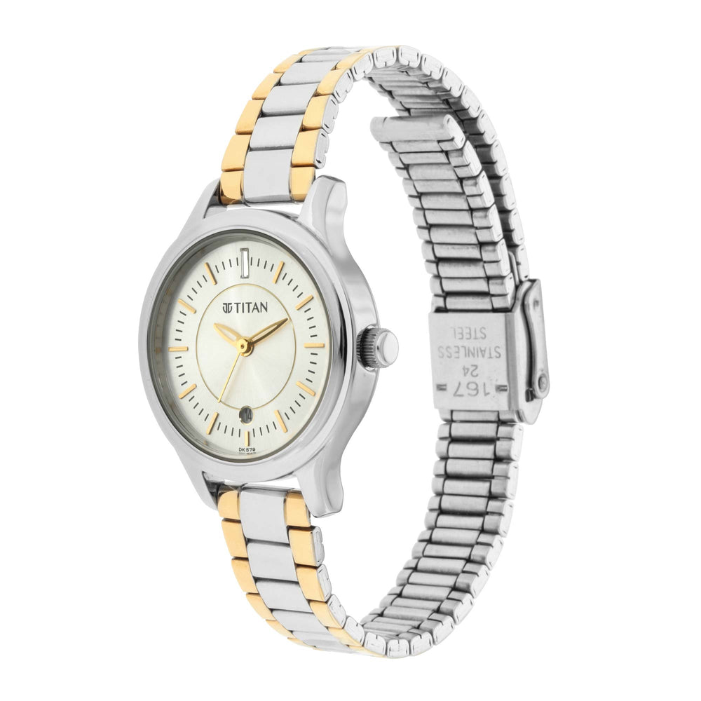 Titan Silver Dial Two Toned Metal Strap Analog with Date Watch for Women