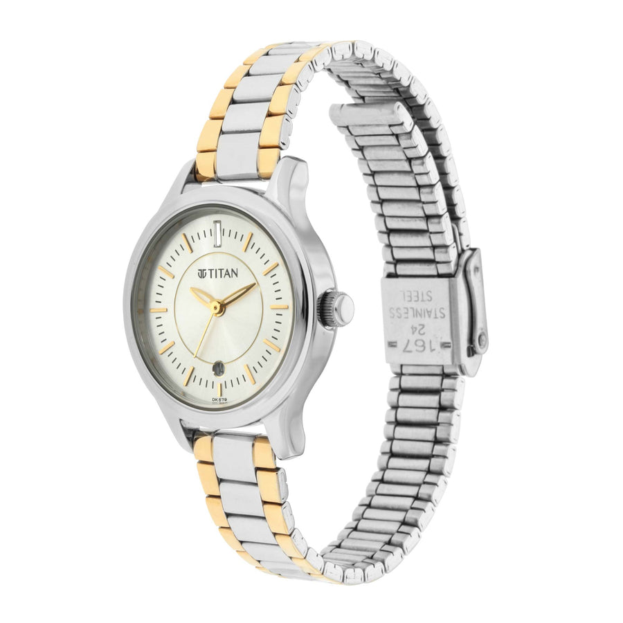 Titan Silver Dial Two Toned Metal Strap Analog with Date Watch for Women