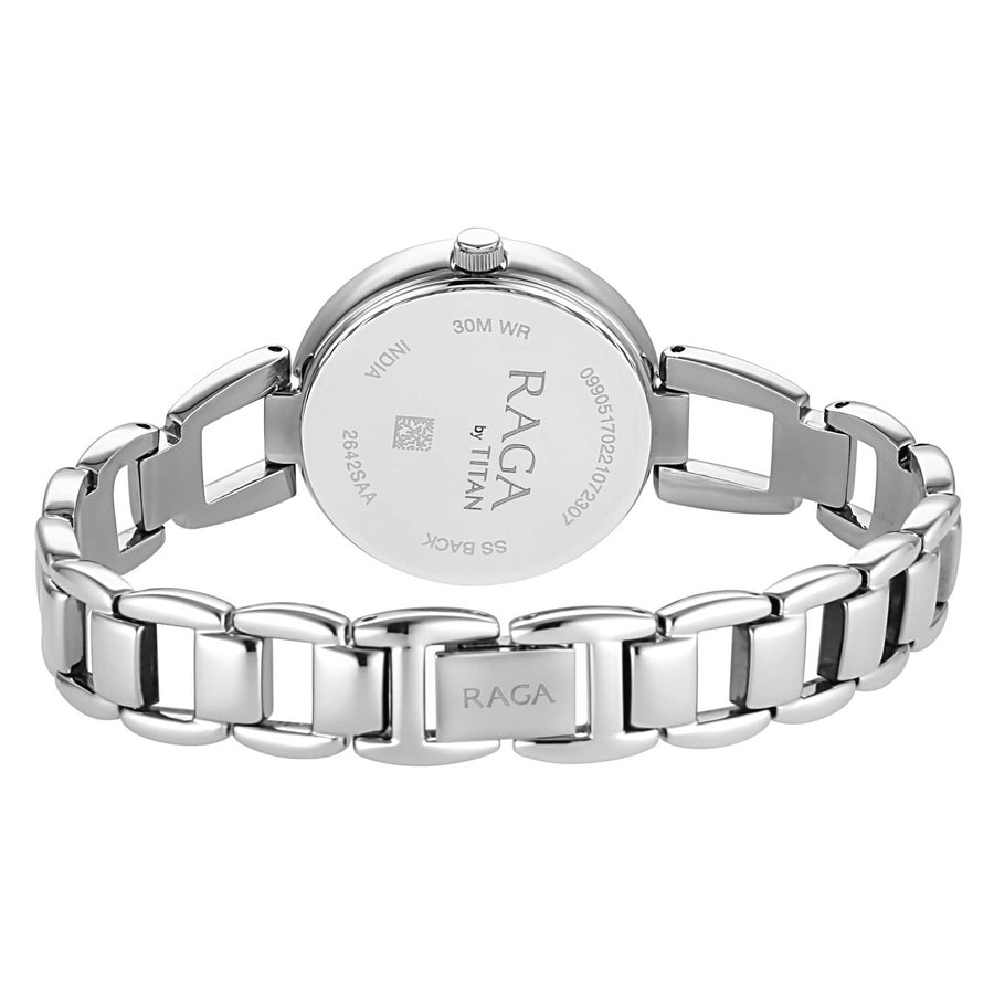 Titan Raga Viva Blue Dial Analog with Date Silver Metal Strap Watch for Women