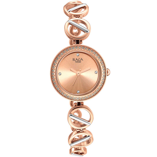 Titan Raga Viva Quartz Analog Rose Gold Dial Two Toned Metal Strap Watch For Women