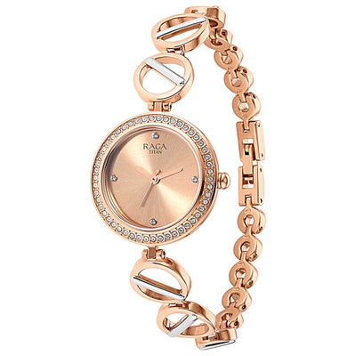 Titan Raga Viva Quartz Analog Rose Gold Dial Two Toned Metal Strap Watch For Women
