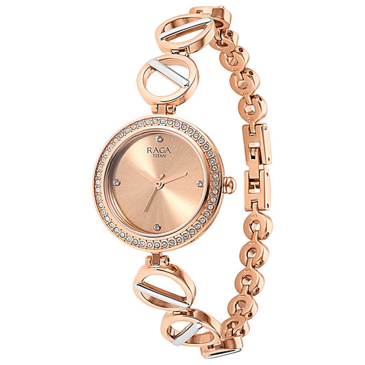 Titan Raga Viva Quartz Analog Rose Gold Dial Two Toned Metal Strap Watch For Women