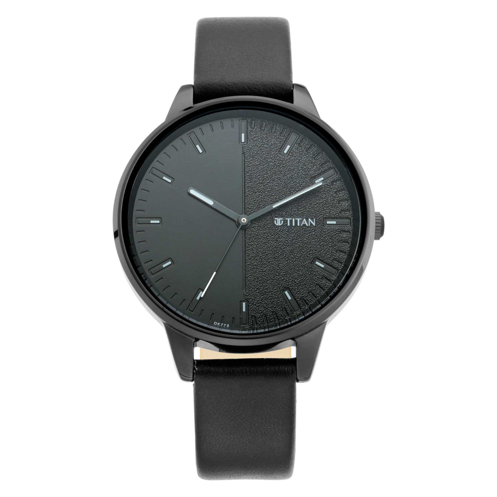 Titan Women's Precision Simplicity Watch: Black Gradient Dial with Leather Strap