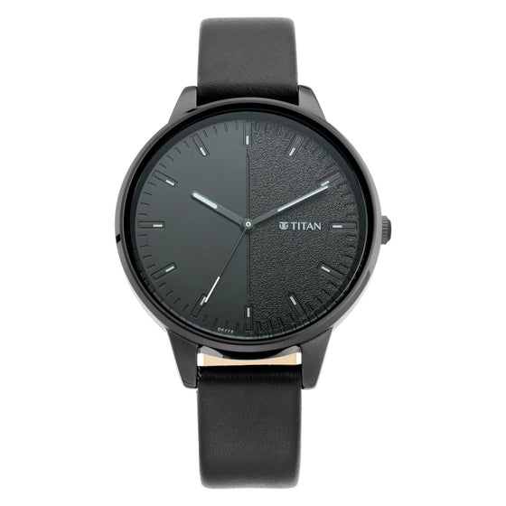 Titan Women's Precision Simplicity Watch: Black Gradient Dial with Leather Strap