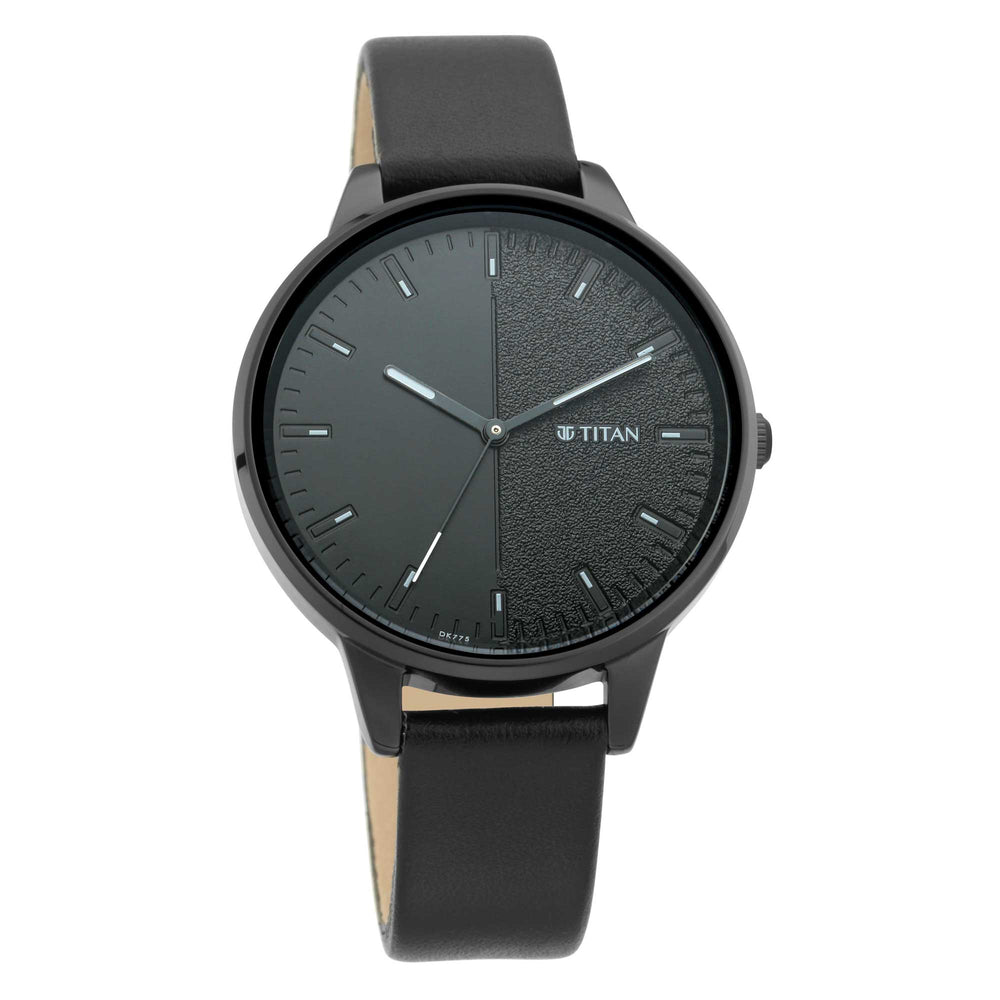 Titan Women's Precision Simplicity Watch: Black Gradient Dial with Leather Strap