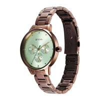 Titan Green Dial Brown Stainless Steel Strap Analog with Day and Date Watch for Women