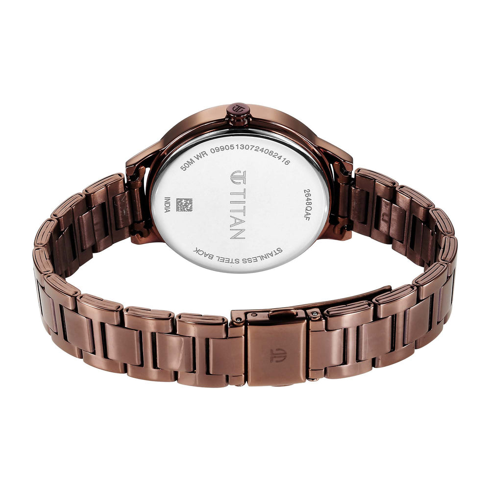 Titan Green Dial Brown Stainless Steel Strap Analog with Day and Date Watch for Women