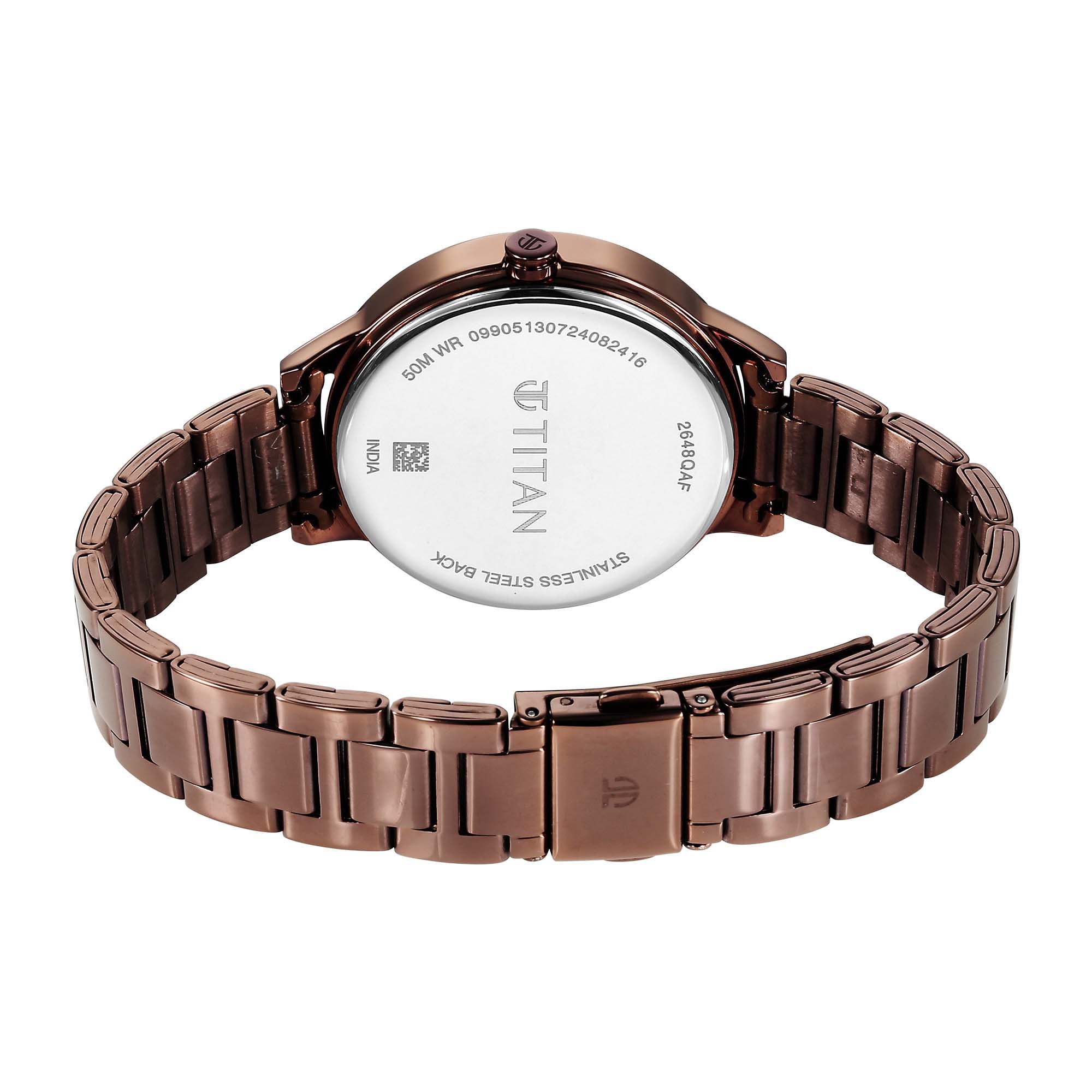 Titan Green Dial Brown Stainless Steel Strap Analog with Day and Date Watch for Women
