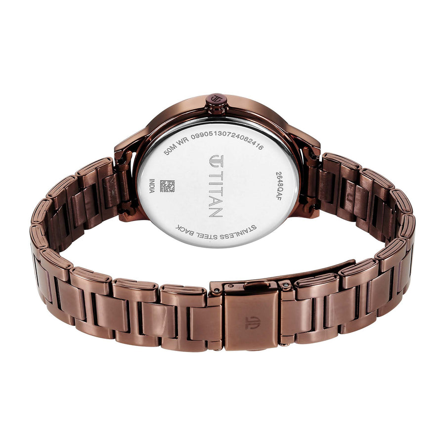 Titan Green Dial Brown Stainless Steel Strap Analog with Day and Date Watch for Women