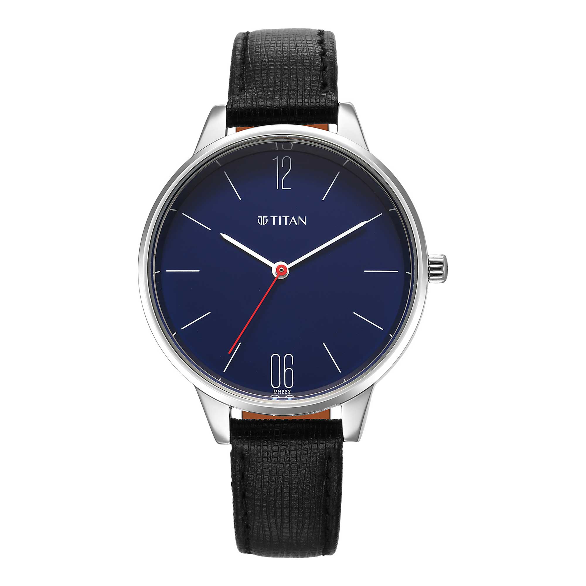 Titan Workwear Blue Dial Black Leather Strap Analog Watch for Women