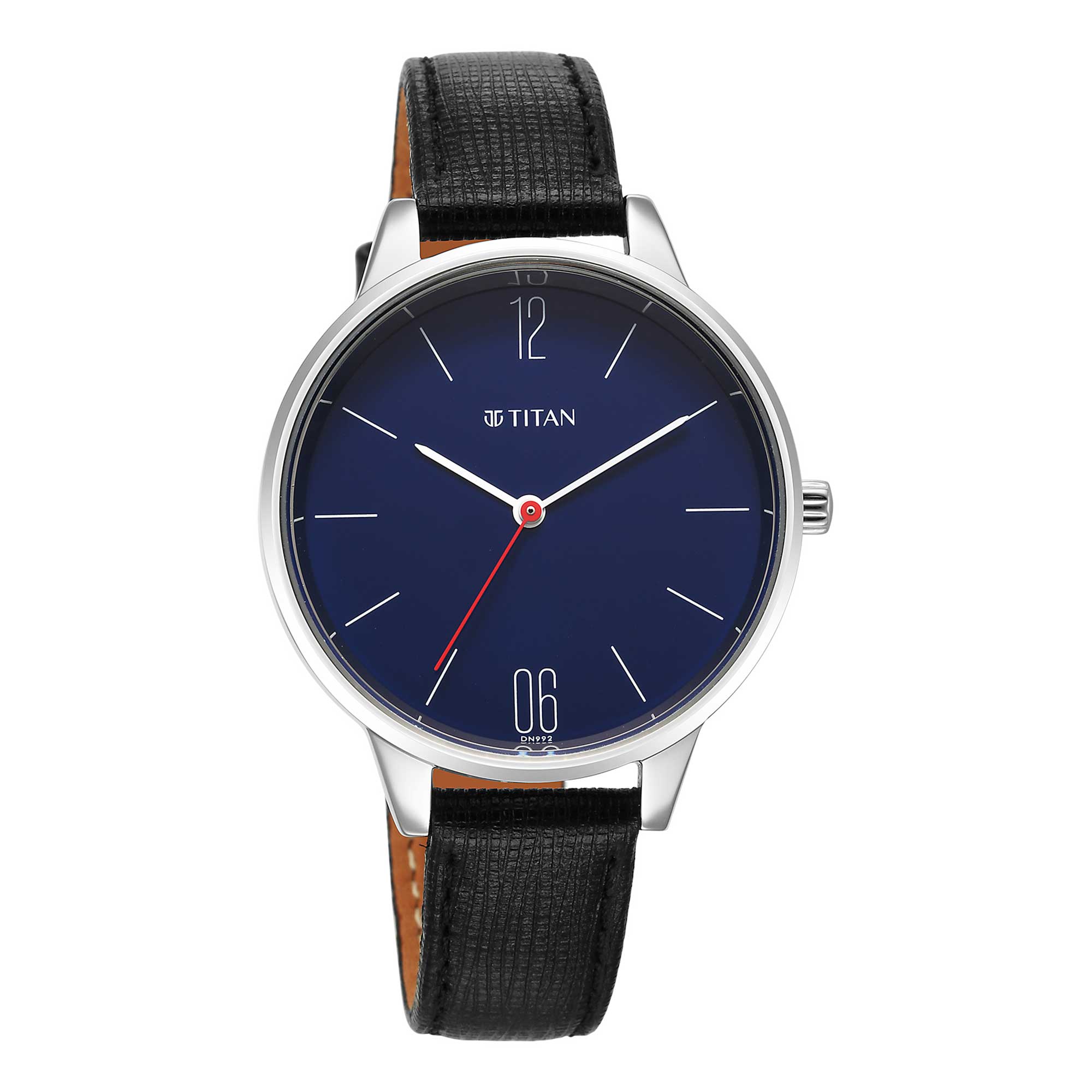 Titan Workwear Blue Dial Black Leather Strap Analog Watch for Women