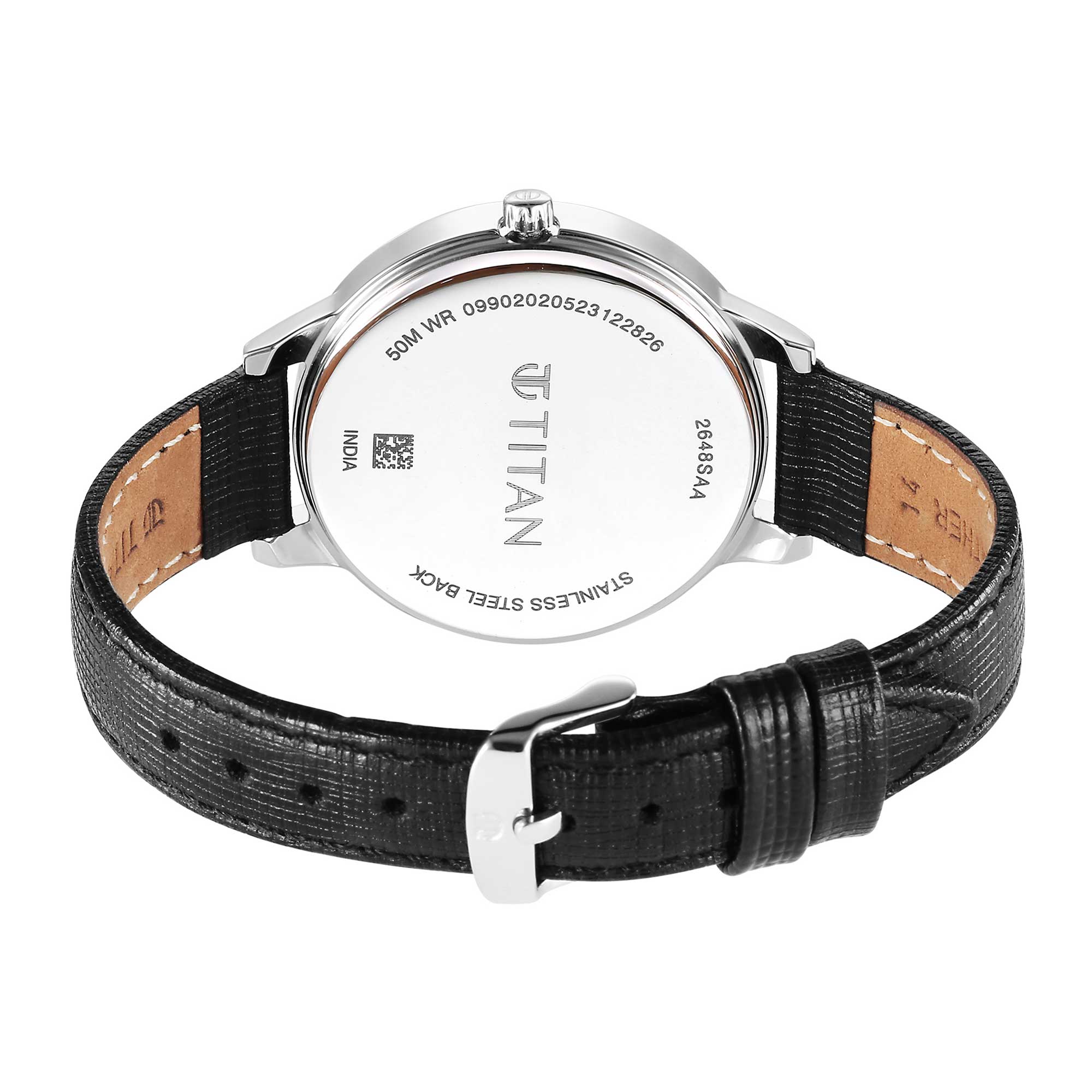 Titan Workwear Blue Dial Black Leather Strap Analog Watch for Women