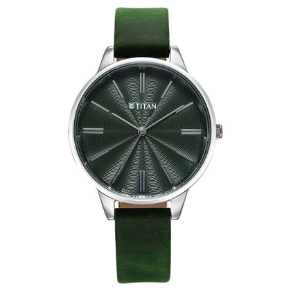 Titan Neo Quartz Analog Green Dial Leather Strap Watch For Women