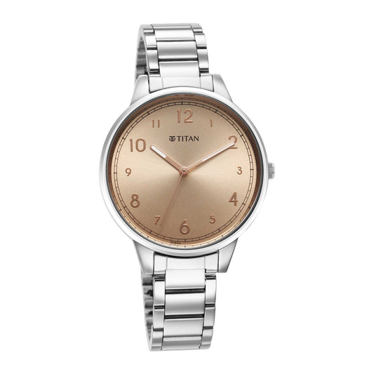 Titan Quartz Alog Rose Gold Dial Watch for Women (2648SM08)