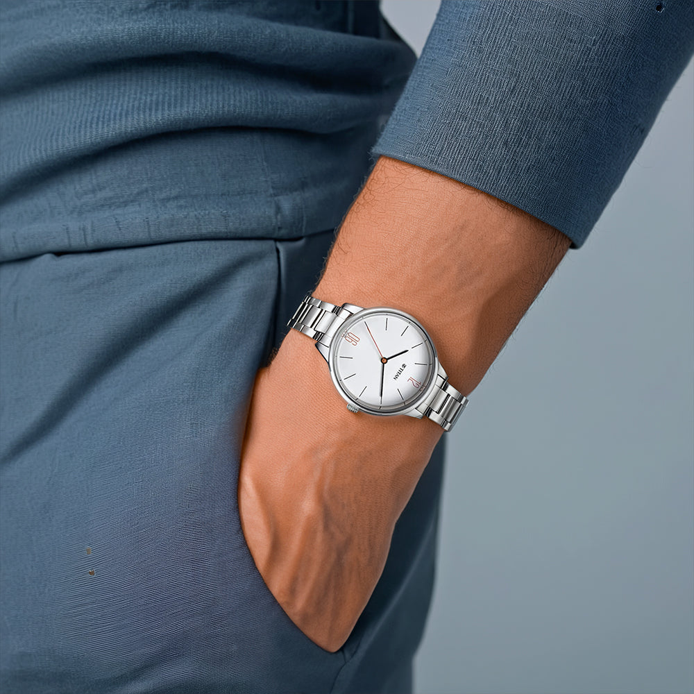 Titan Quartz Analog White Dial Watch for Women