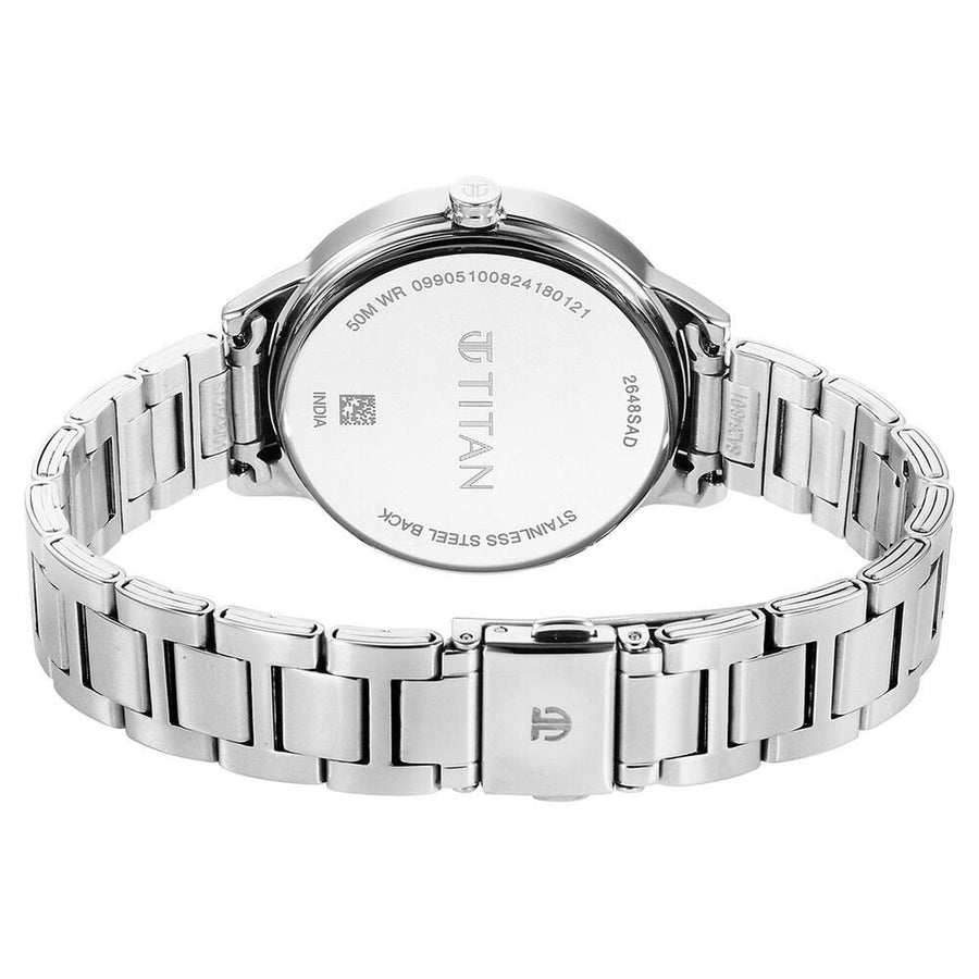 Titan Fashion Purple Dial Silver Stainless Steel Strap Analog Watch For Women