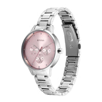 Titan Pink Dial Silver Stainless Steel Strap Analog with Day and Date Watch for Women