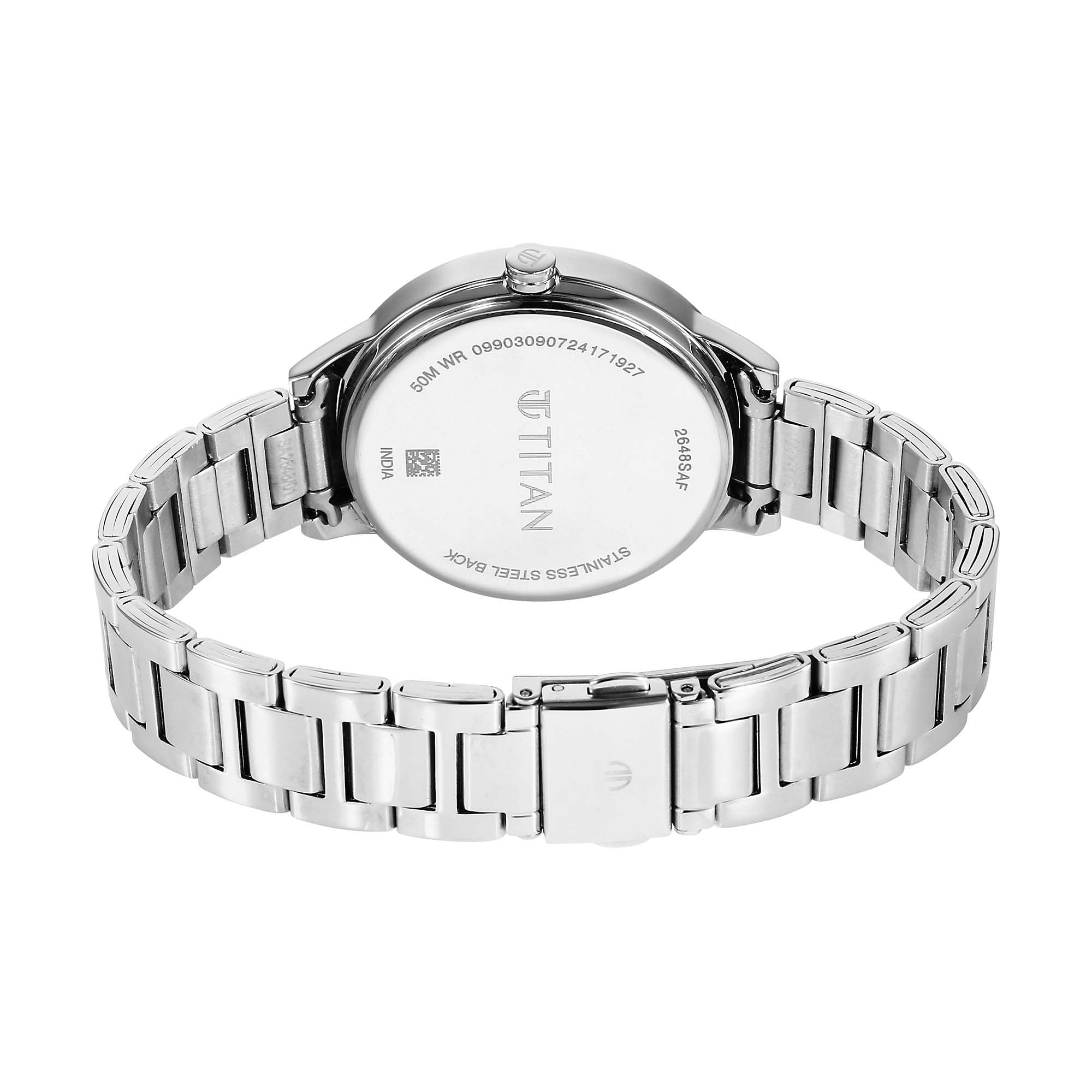 Titan Pink Dial Silver Stainless Steel Strap Analog with Day and Date Watch for Women