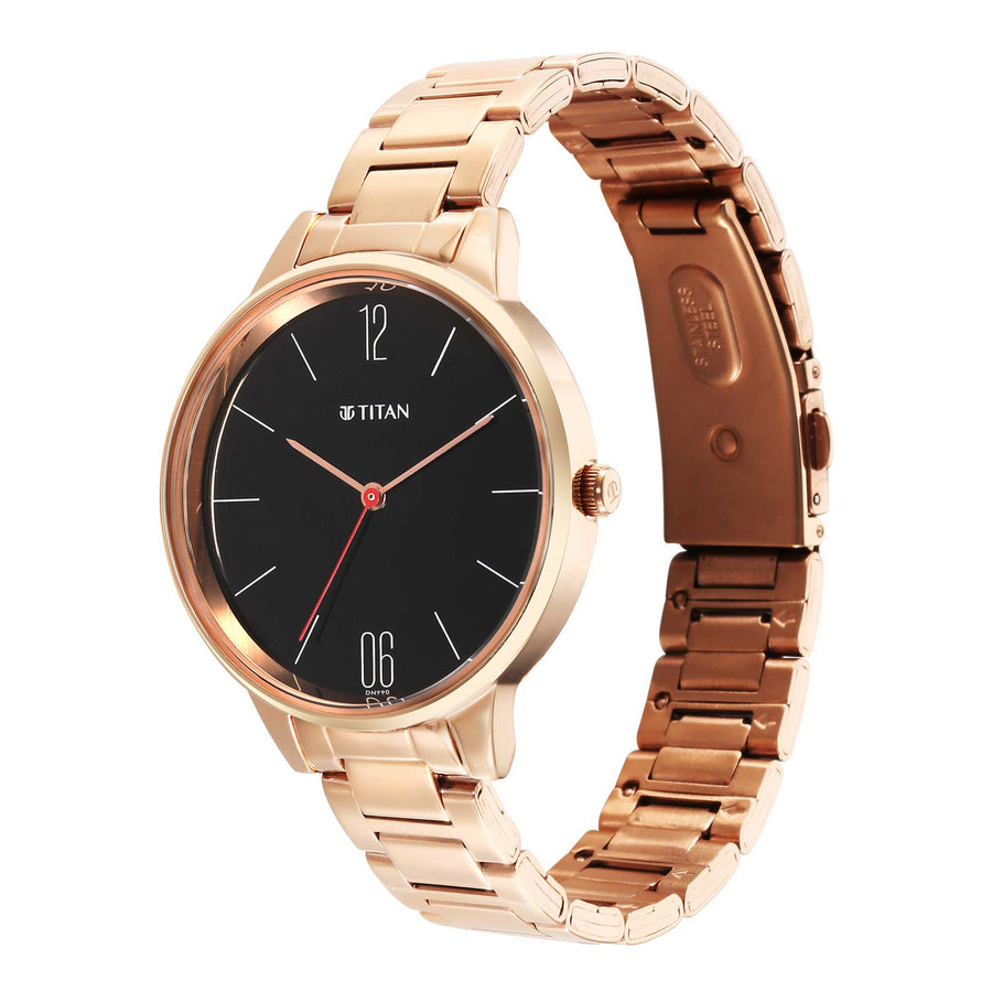 Titan Quartz Analog Black Dial Watch for Women