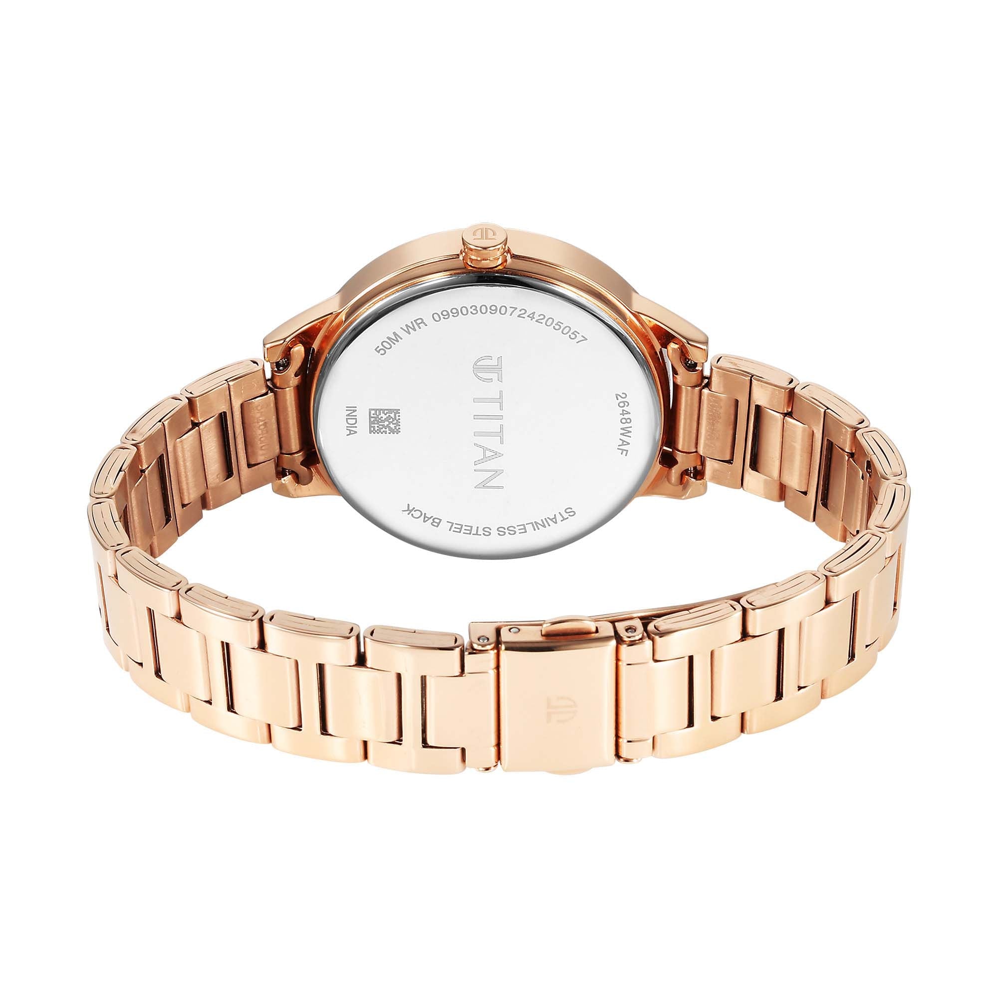 Titan Razzle Dazzle Quartz Analog with Day and Date Pink Dial Rose Gold Stainless Steel Strap Watch For Women