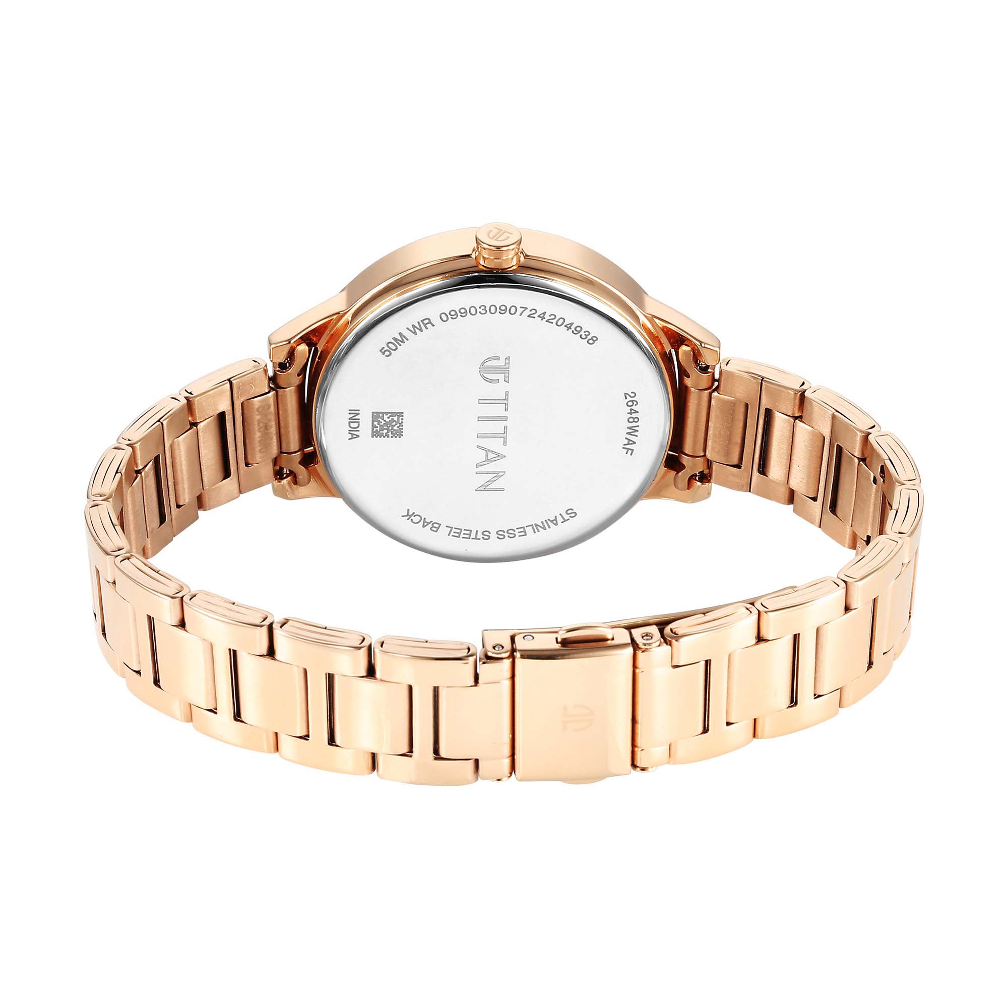 Titan Green Dial Rose Gold Stainless Steel Strap Analog with Day and Date Watch for Women
