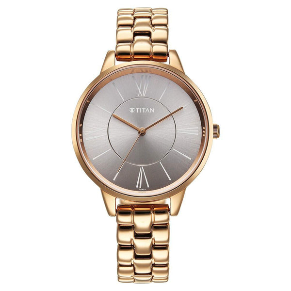 Titan Neo Quartz Analog Grey Dial Rose Gold Metal Strap Watch For Women