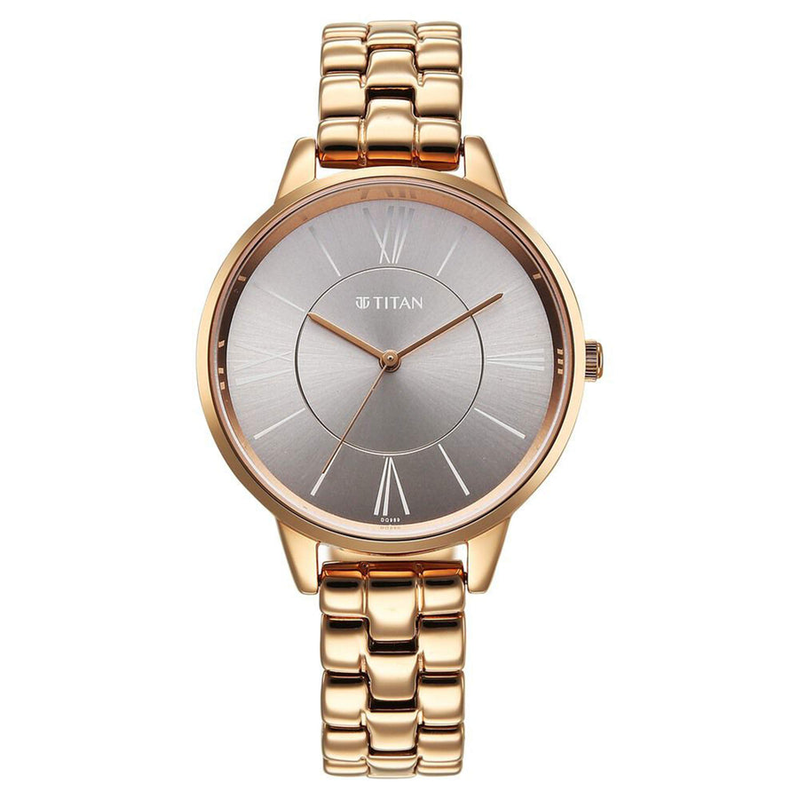 Titan Neo Quartz Analog Grey Dial Rose Gold Metal Strap Watch For Women
