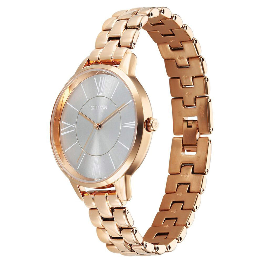 Titan Neo Quartz Analog Grey Dial Rose Gold Metal Strap Watch For Women