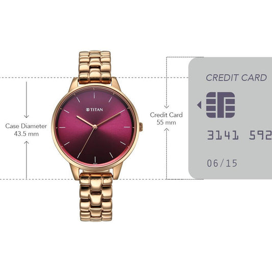 Titan Neo Quartz Analog Maroon Dial Rose Gold Metal Strap Watch For Women