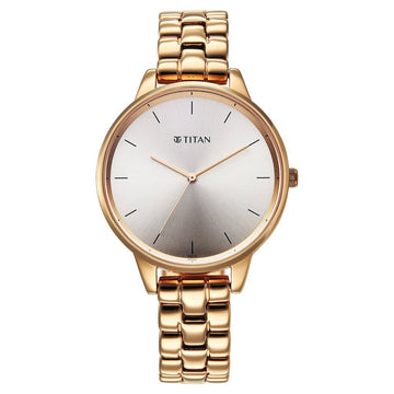 Titan Neo Quartz Analog Grey Dial Rose Gold Metal Strap Watch For Women