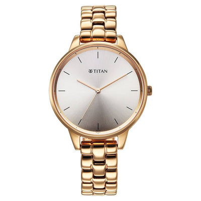 Titan Neo Quartz Analog Grey Dial Rose Gold Metal Strap Watch For Women