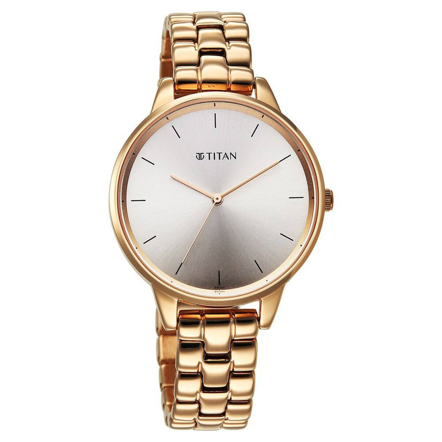 Titan Neo Quartz Analog Grey Dial Rose Gold Metal Strap Watch For Women
