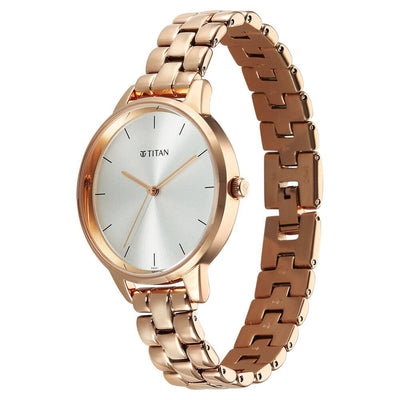 Titan Neo Quartz Analog Grey Dial Rose Gold Metal Strap Watch For Women