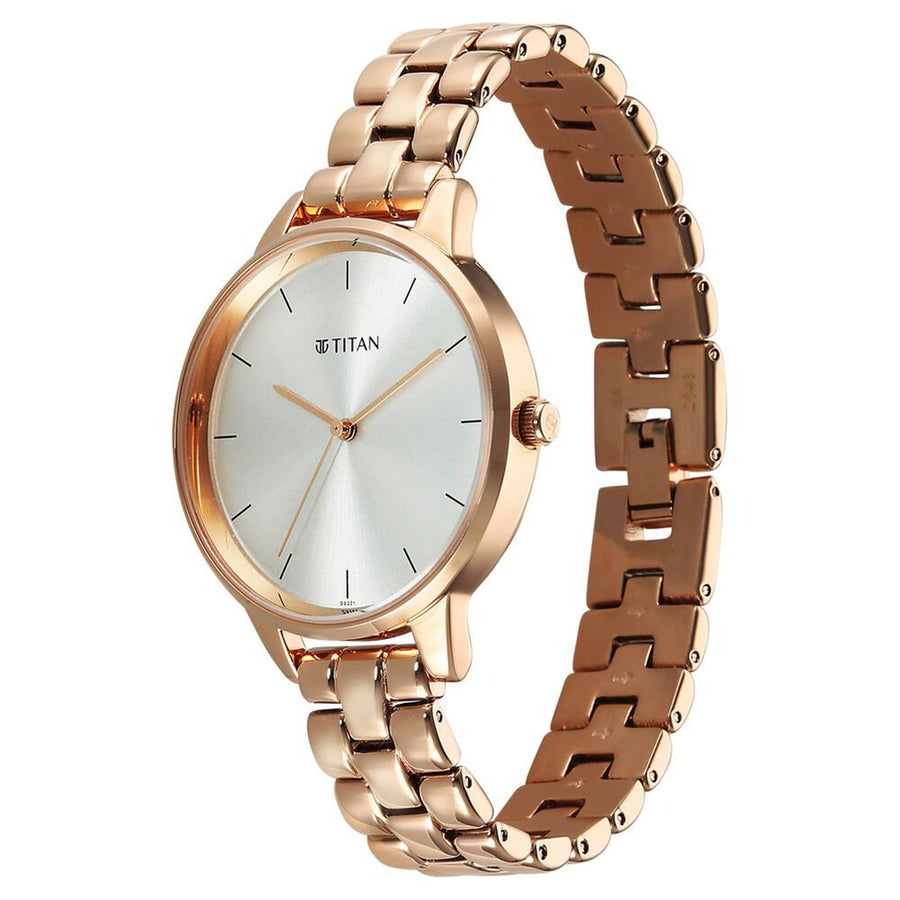 Titan Neo Quartz Analog Grey Dial Rose Gold Metal Strap Watch For Women