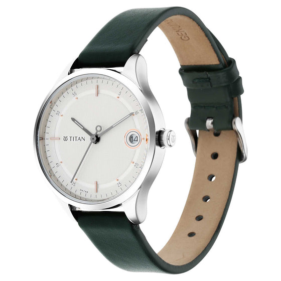Titan Workwear Silver Dial Women Watch With Leather Strap