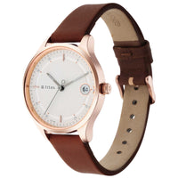 Titan Workwear Silver Dial Brown Leather Strap Analog Watch for Women