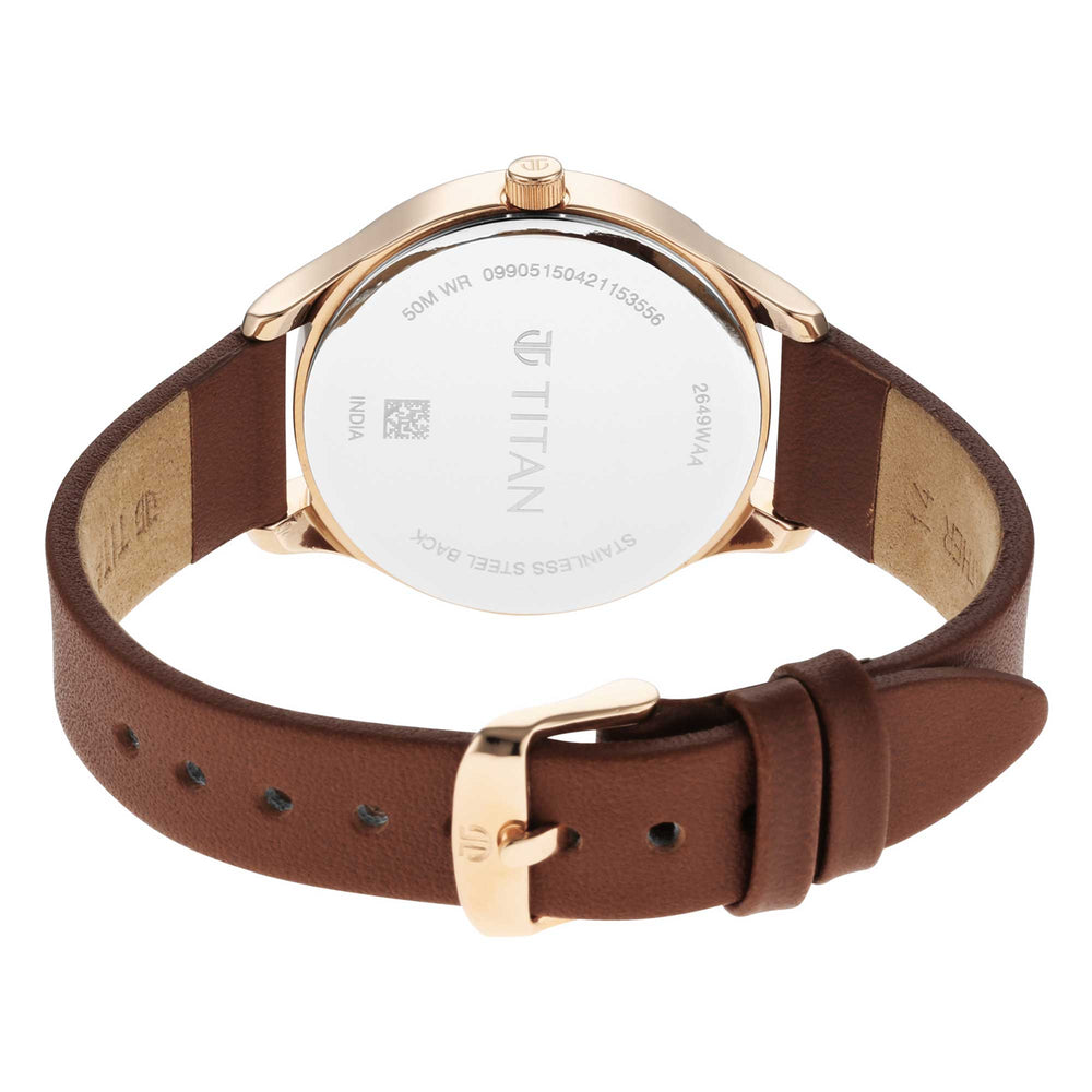 Titan Workwear Silver Dial Brown Leather Strap Analog Watch for Women