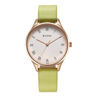 Titan Workwear White Dial Green Leather Strap Analog Watch for Women