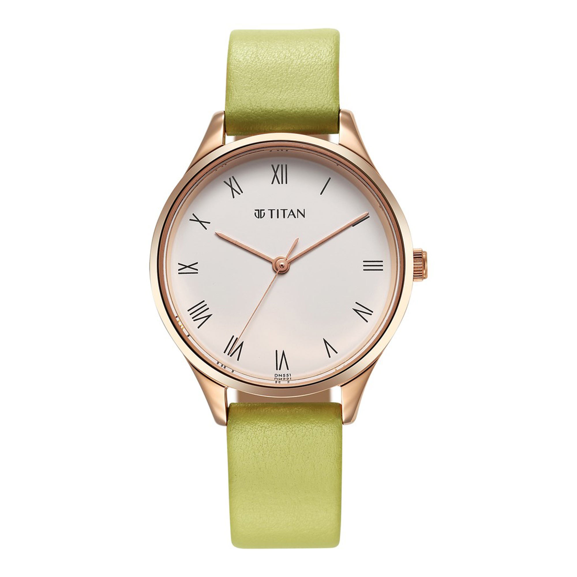 Titan Workwear White Dial Green Leather Strap Analog Watch for Women