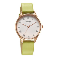 Titan Workwear White Dial Green Leather Strap Analog Watch for Women